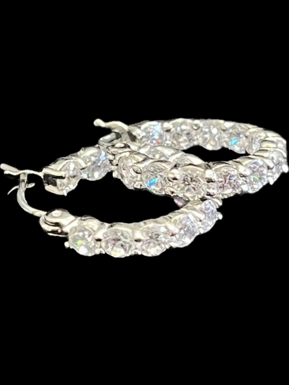 Inside outside CZ Huggie hoop earrings dangle drop huggy ladies jewelry NEW